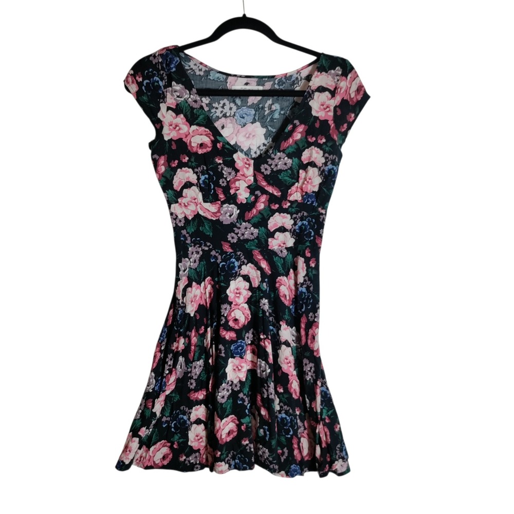 Abercrombie & Fitch Womens Black Floral V-Neck Fit & Flare Mini Dress S